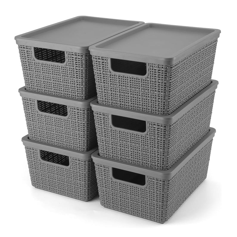 6 Packs Plastic Storage Basket with Lids