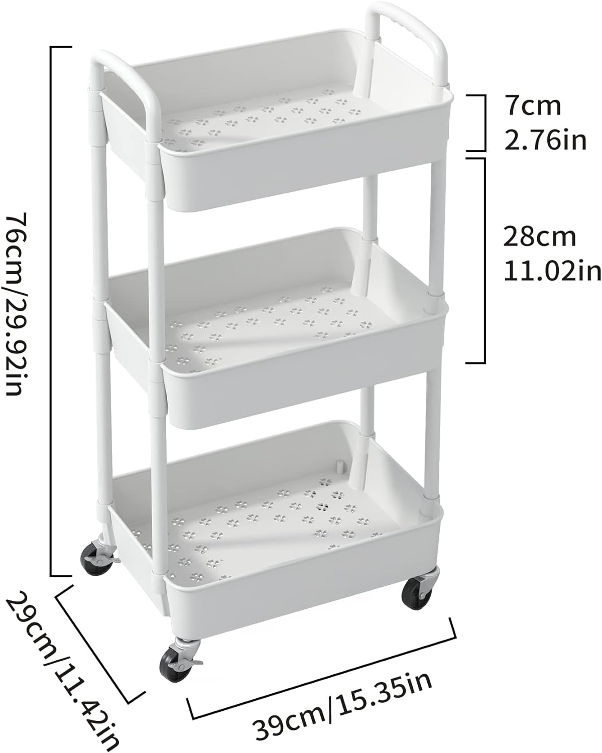3 Tier Storage Rolling Cart with Wheels