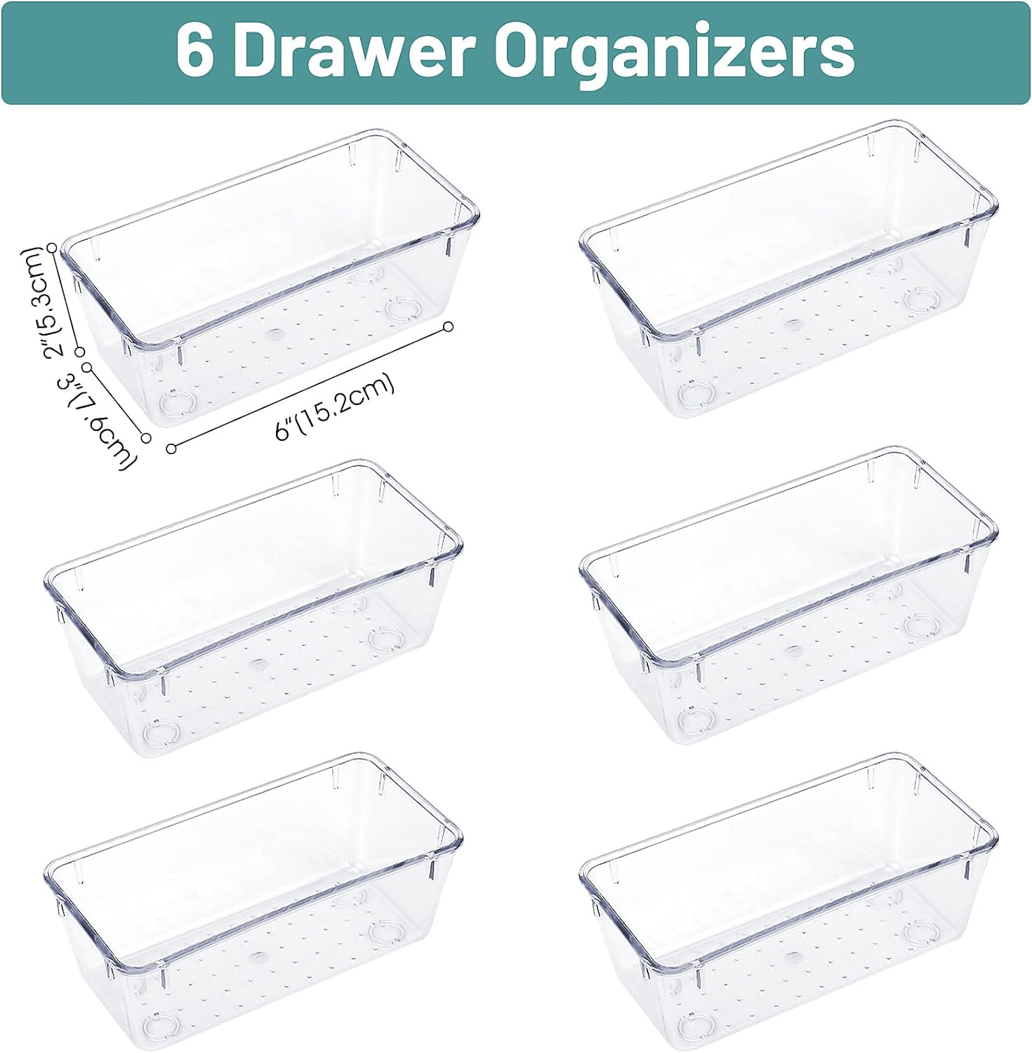 6 PCS Clear Plastic Drawer Organizer Set