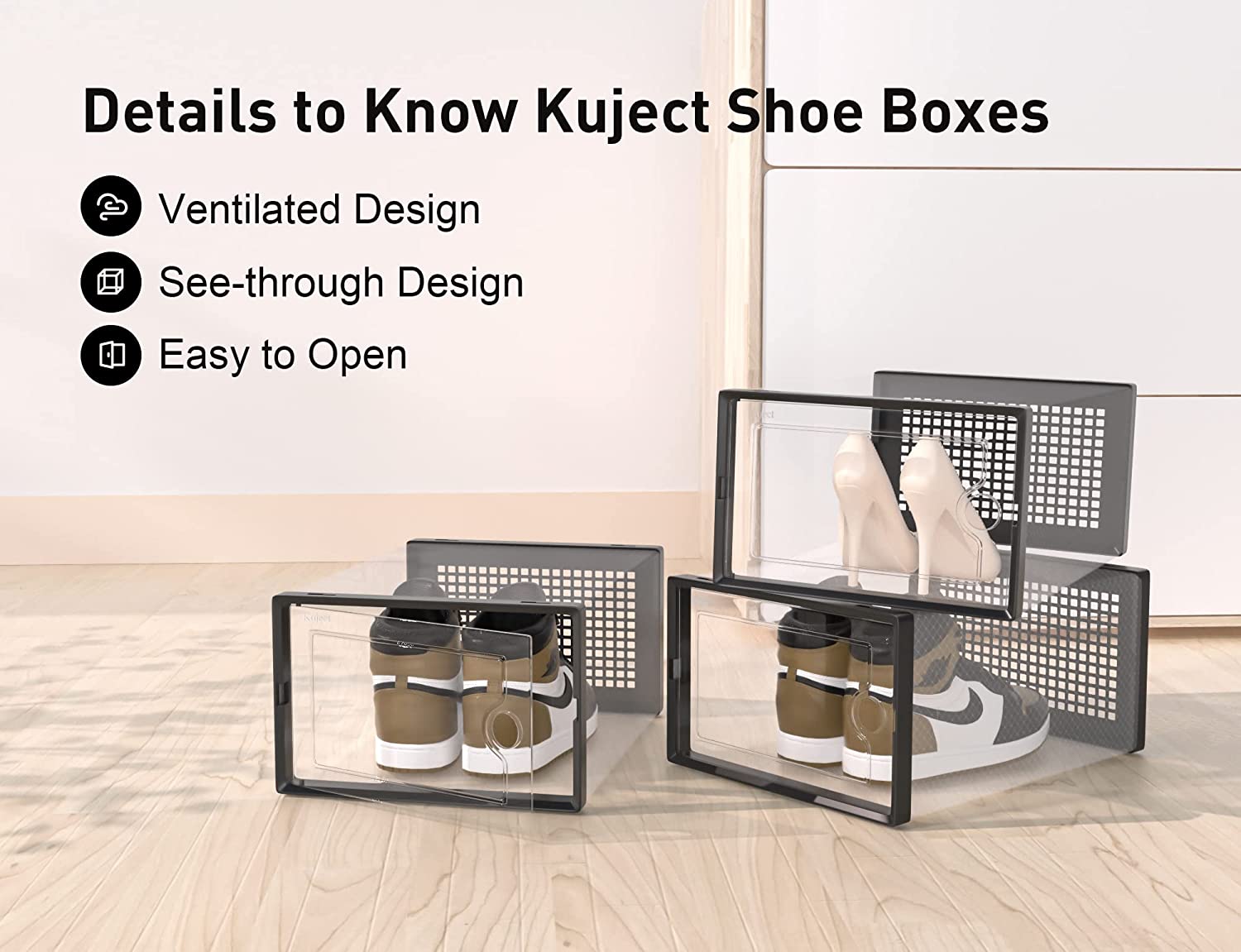 Shoe Organizer Storage Boxes for Closet 12-packs Black Color