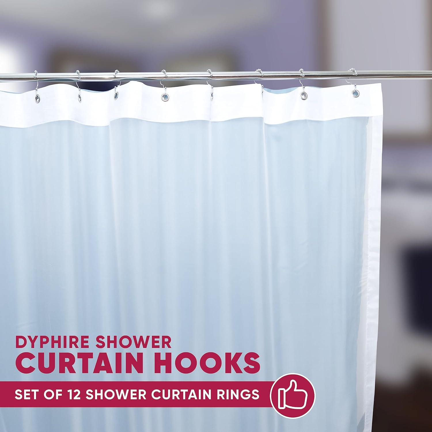 Double Shower Curtain Hooks Rust Proof (Set of 12)