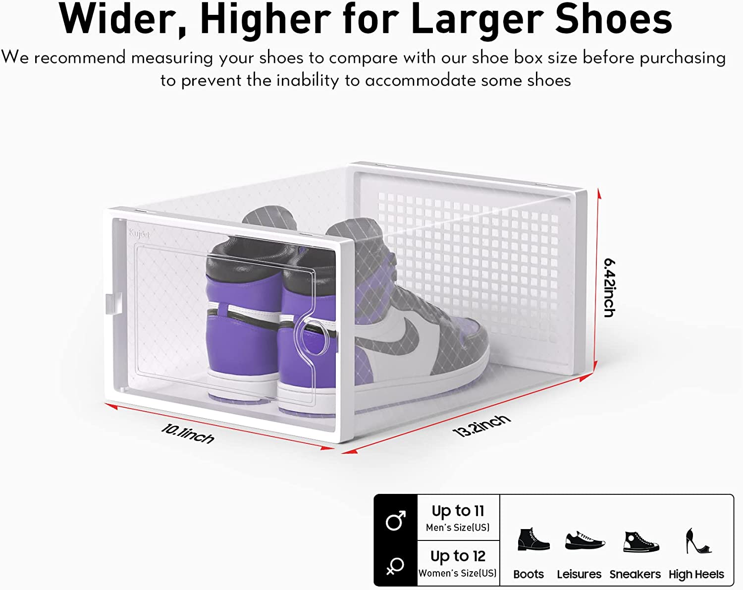 Shoe Organizer Storage Boxes for Closet 12-packs White Color