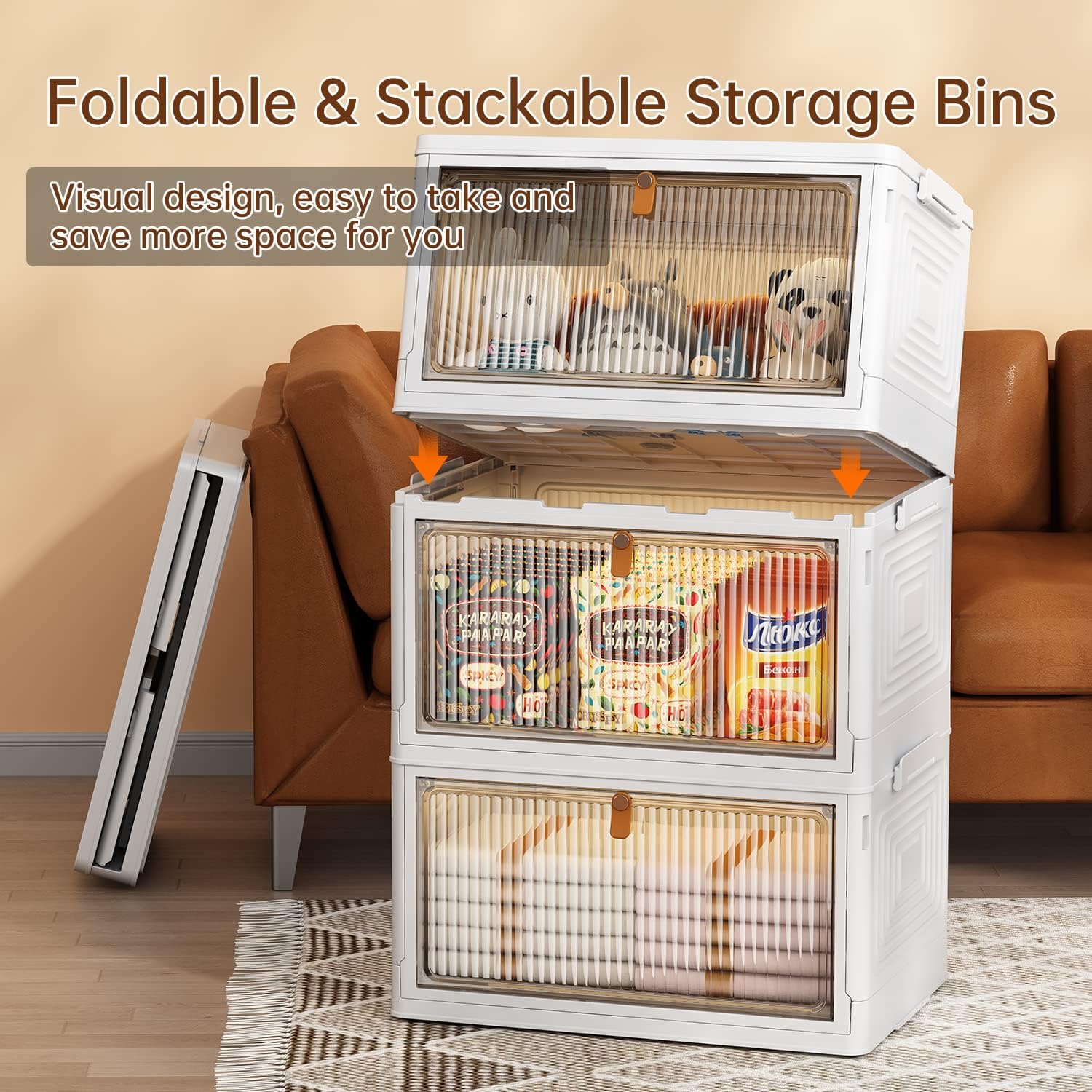 3 Packs Stackable Storage Bins with Wheels