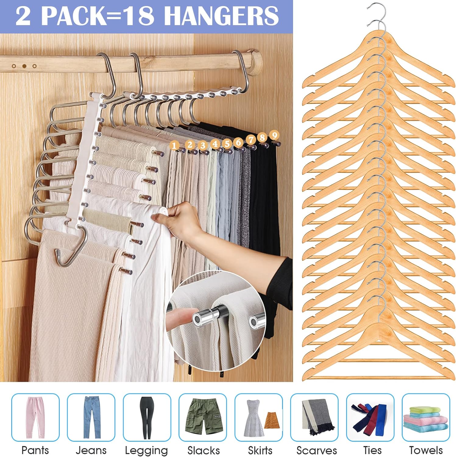 9 Layers Pants Hangers Space Saving 2 packs
