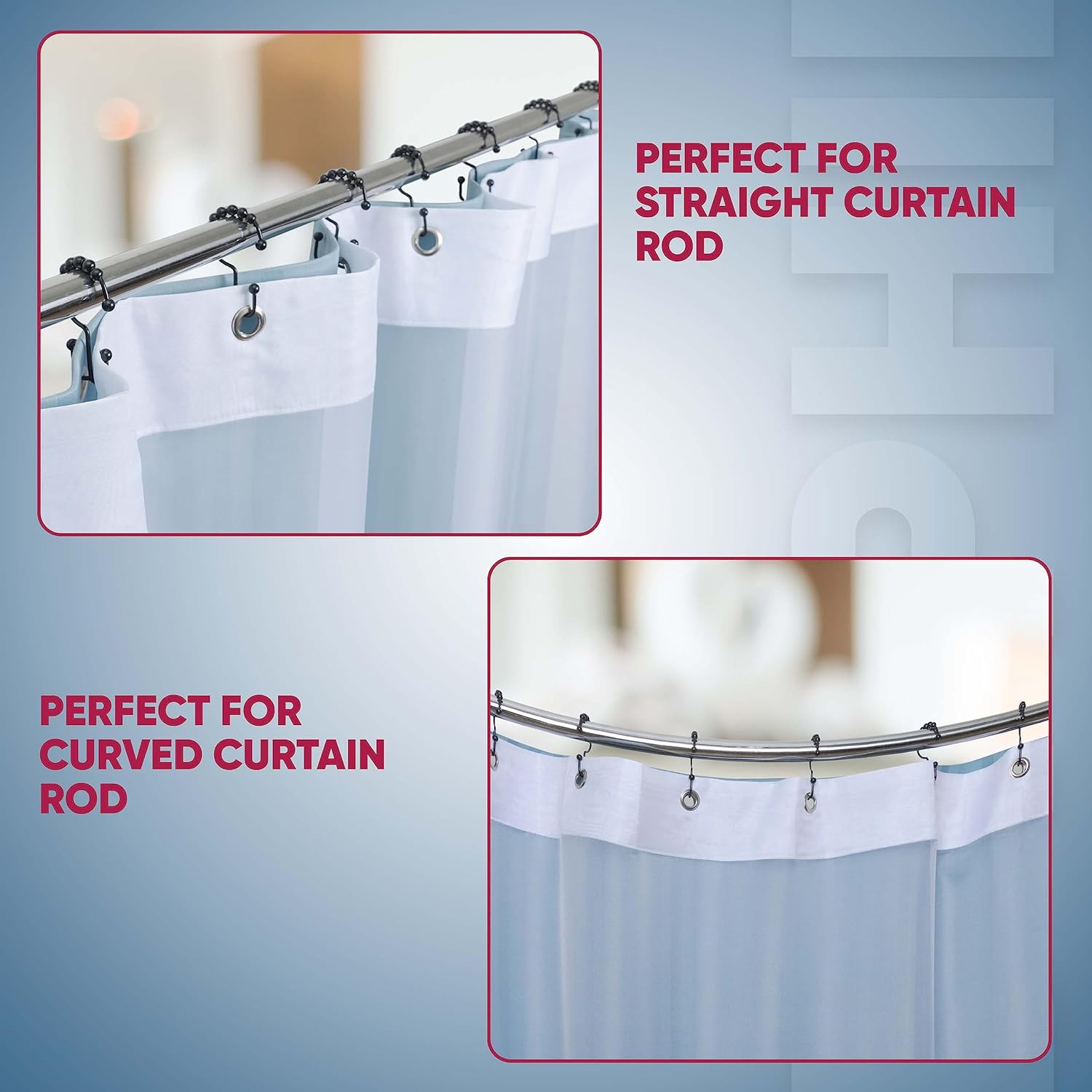 Double Shower Curtain Hooks Rust Proof (Set of 12)
