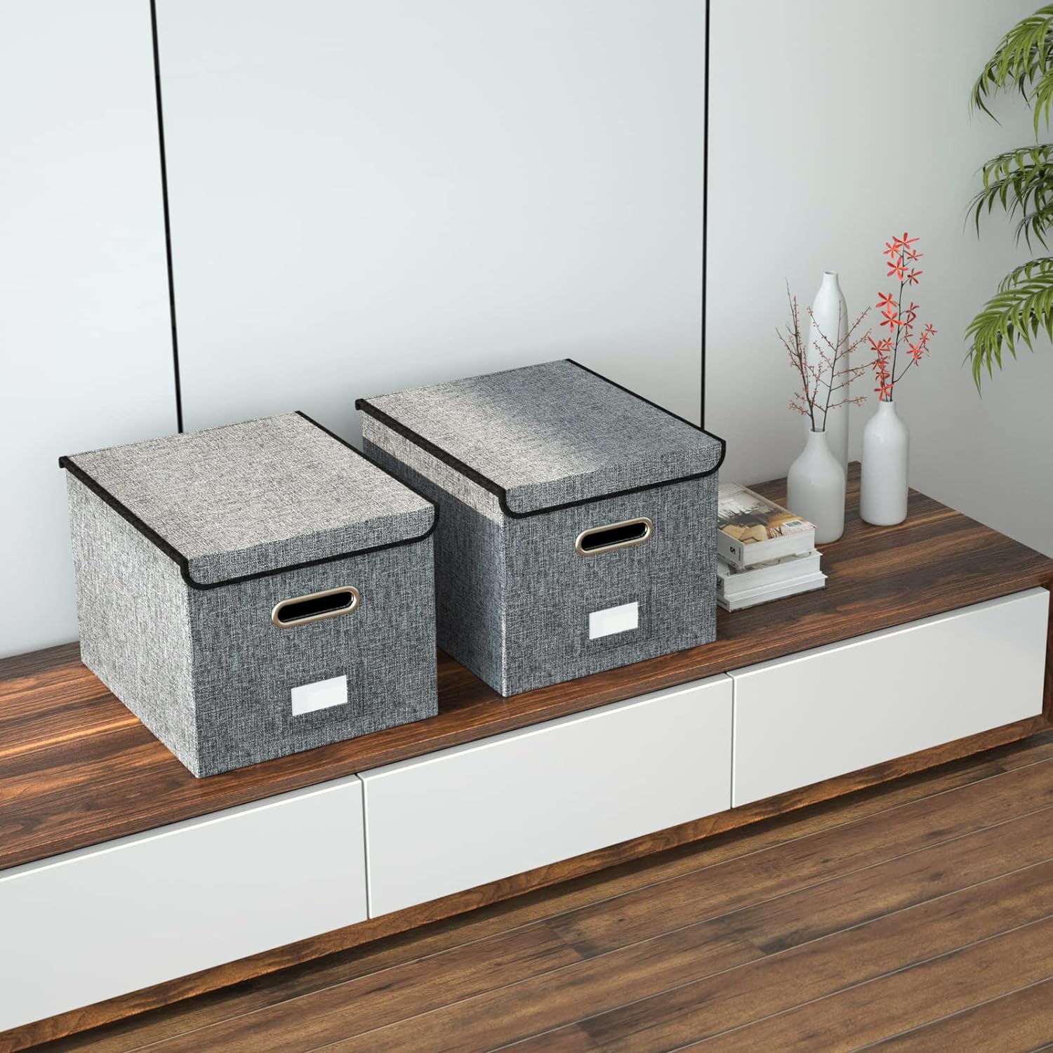2 Packs File Organizer Box with lid with 5 file folders